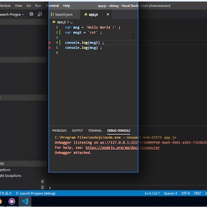 Debugging support for the Node.js runtime in VScode