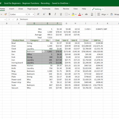 Excel for Beginners: Beginner Functions