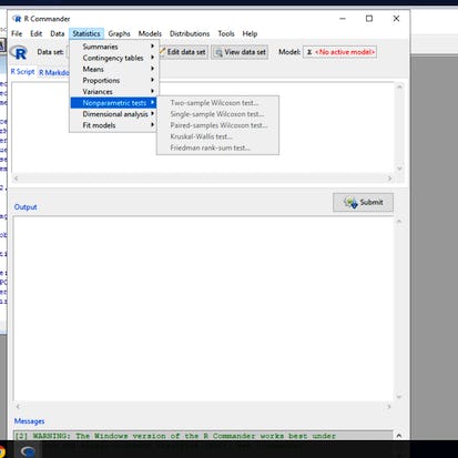 Non parametric Tests using R Cmdr