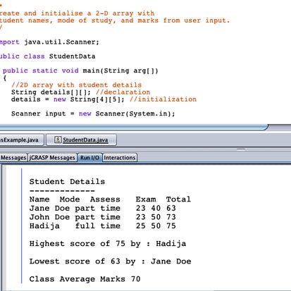 Create a Record of Students using Arrays in Java
