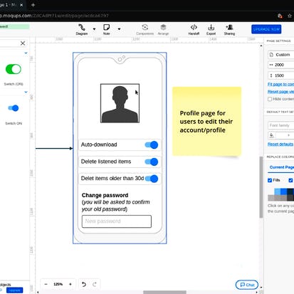 Design a mobile app interface with Moqups