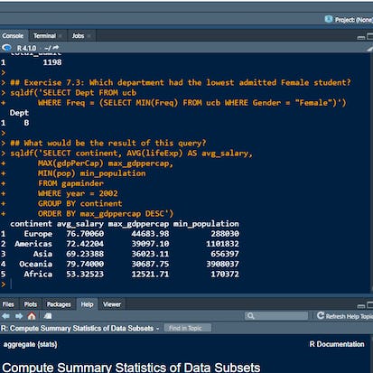 Manipulate R data frames using SQL in RStudio