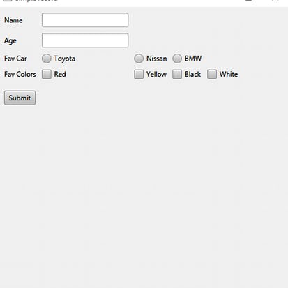 Create a JavaFX GUI with radio buttons and check boxes