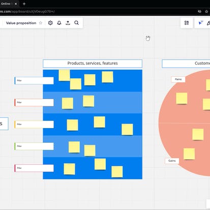 Create a value proposition canvas in Miro