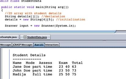 Create a Record of Students using Arrays in Java