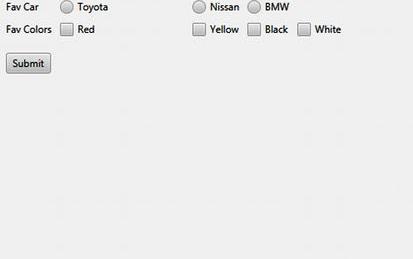 Create a JavaFX GUI with radio buttons and check boxes